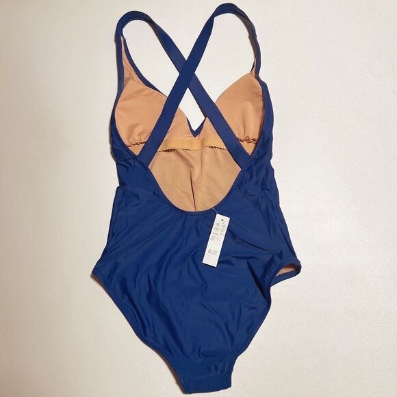 J. Crew Long Torso Swimsuit High-support cross-back one-piece Blue Size 4 NWT - Picture 4 of 9